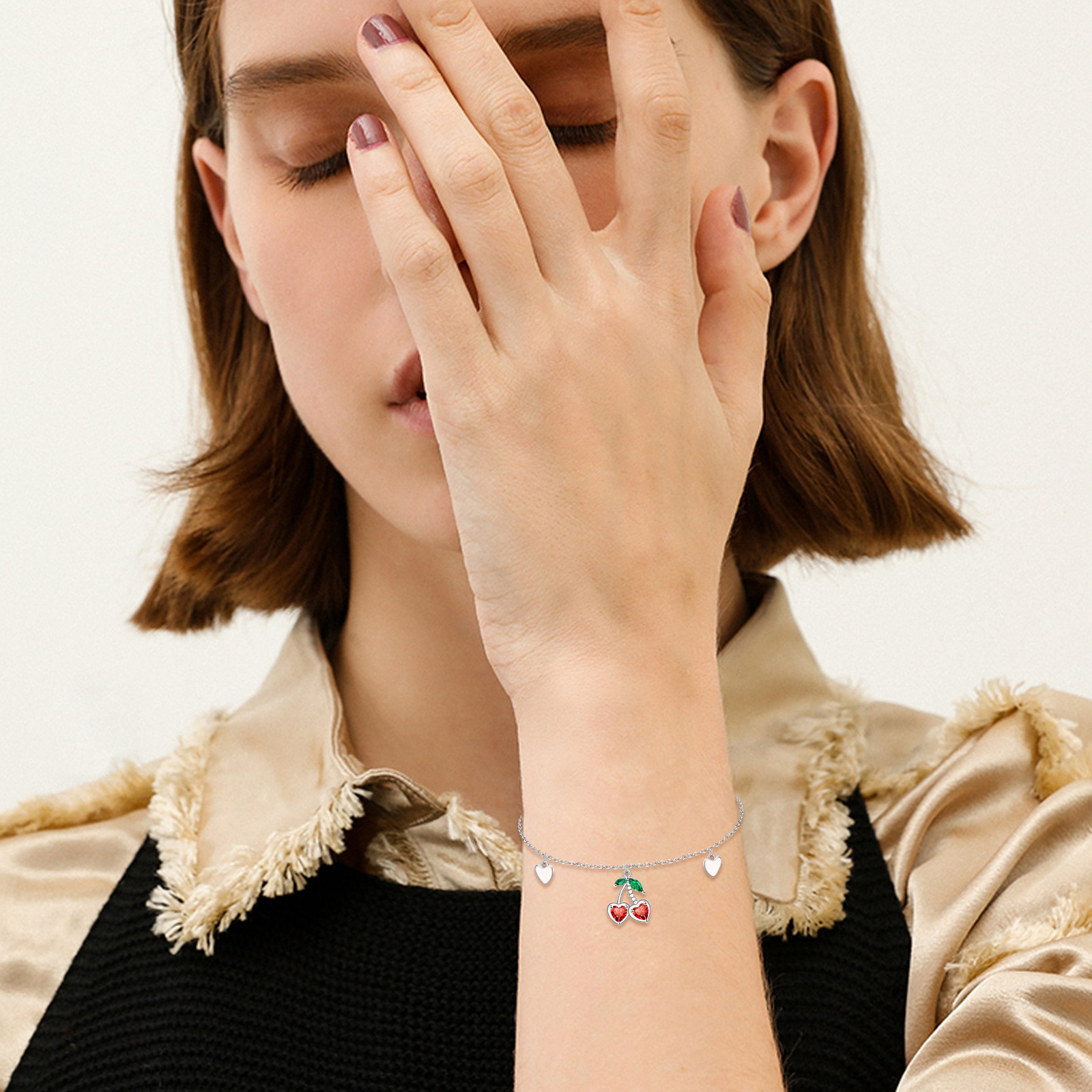 Cherry Bracelet 925 Sterling Silver Link Bracelet for Women